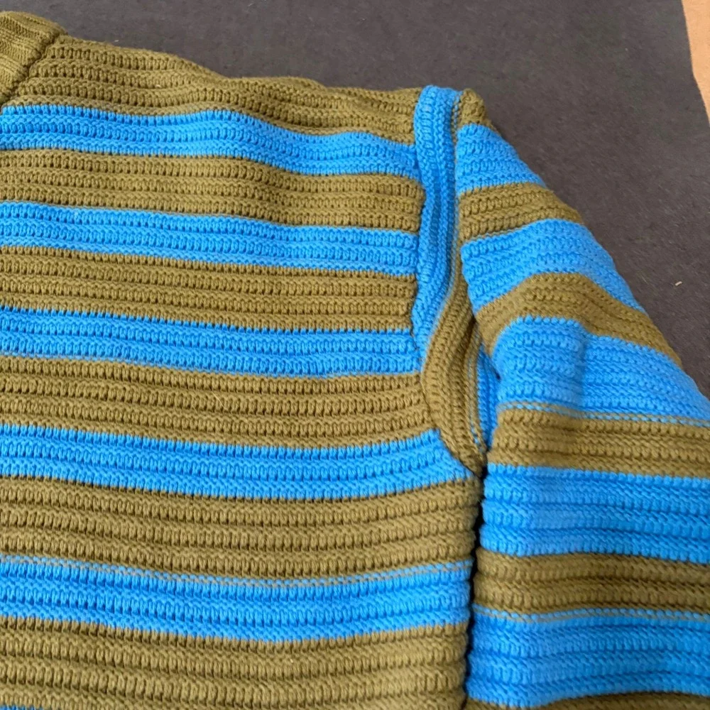 Free People Striped Knit Sweater Womens Size Medium Blue Olive Green
